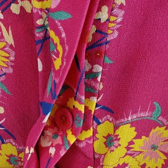 Saloni Chloe Silk Floral Blouse Top Size 4 Pink Button Front Ruffles Feminine - Picture 8 of 14